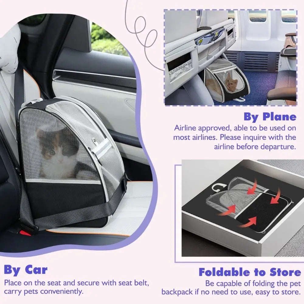 Breathable Waterproof Pet Carrier Backpack for Cats & Small Dogs | Foldable Travel Pet Backpack with Mesh Ventilation