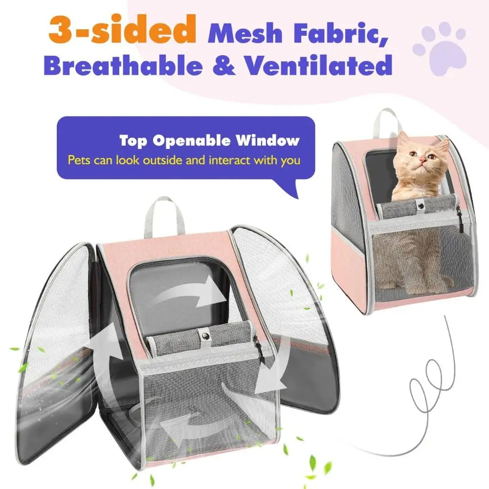 Breathable Waterproof Pet Carrier Backpack for Cats & Small Dogs | Foldable Travel Pet Backpack with Mesh Ventilation