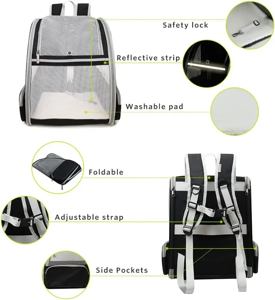 Breathable Foldable Pet Carrier Backpack – Comfortable Travel for Cats & Small Dogs