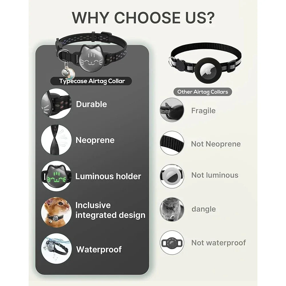 Reflective Waterproof  kitten Collar with Airtag Holder – Safe, Stylish & Smart