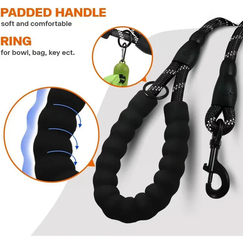 Durable Reflective Double Strap Dog Leashes for Safe & Stylish Walks