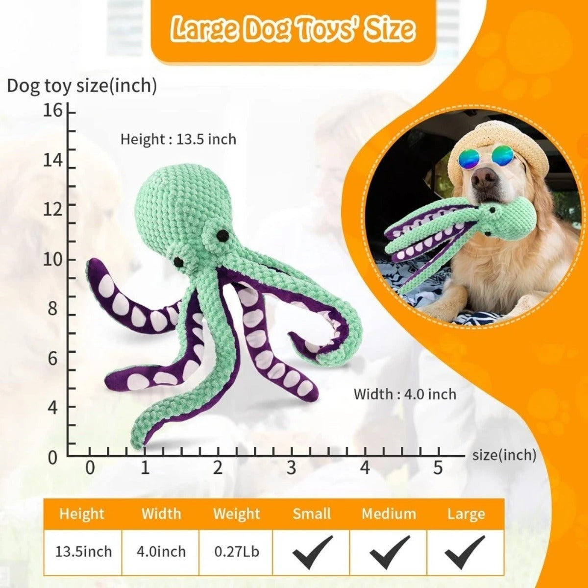 Octopus  Dog Toy  For Small & Medium Dogs – Bite-Resistant Plush Chew