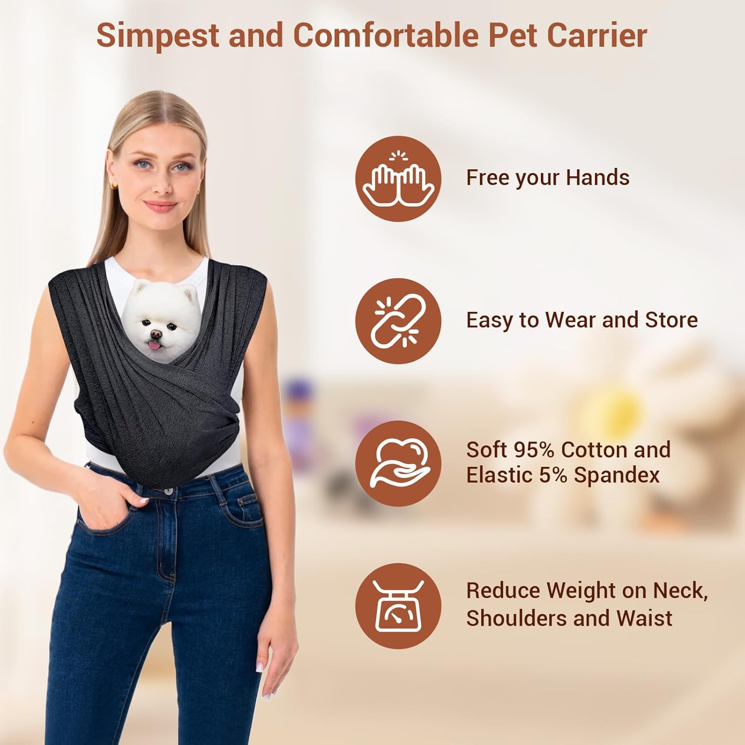 Small Dog Carrier Sling Front Facing – Adjustable Hands Free Soft Cotton Cat & Puppy Carrier