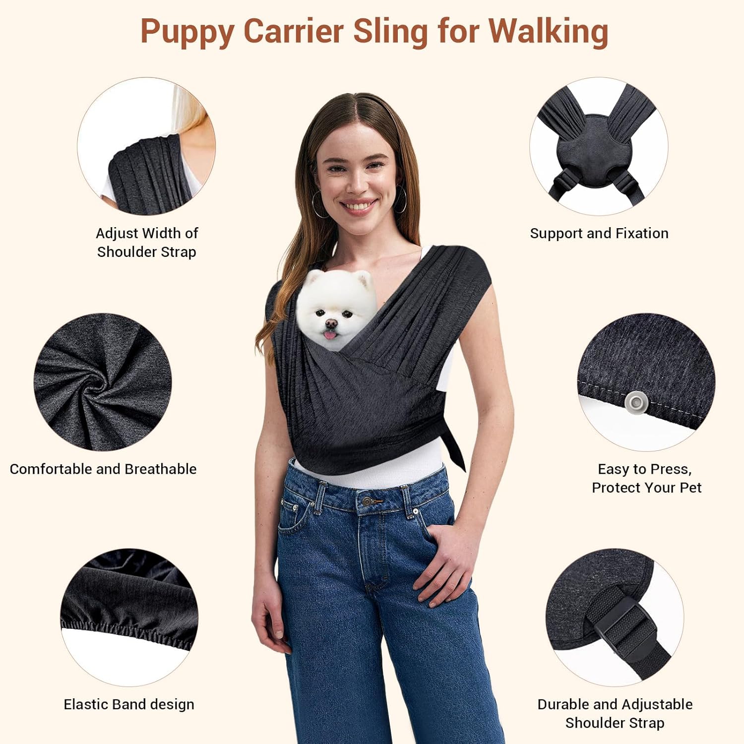 Small Dog Carrier Sling Front Facing – Adjustable Hands Free Soft Cotton Cat & Puppy Carrier